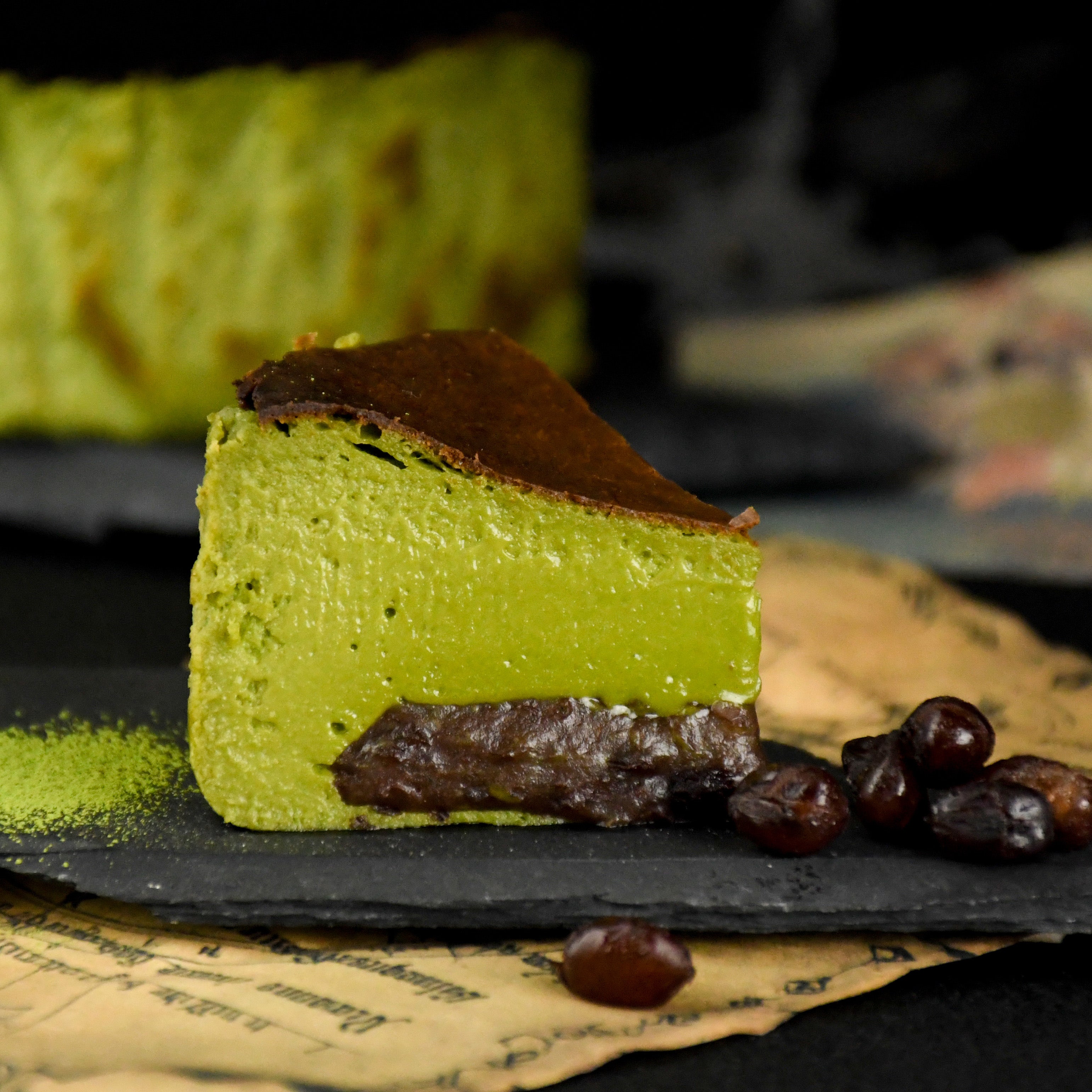 抹茶バスクチーズケーキ 通販｜愛媛・新宮の山茶 抹茶の深淵 – 魔法