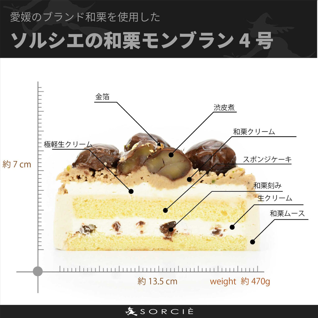 城川和栗モンブランケーキ4号サイズの断面と解説