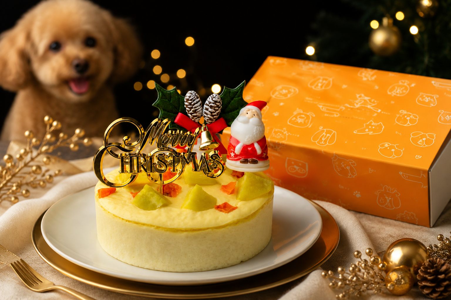 わんちゃん用クリスマスケーキ（犬が食べられる材料）と小型犬