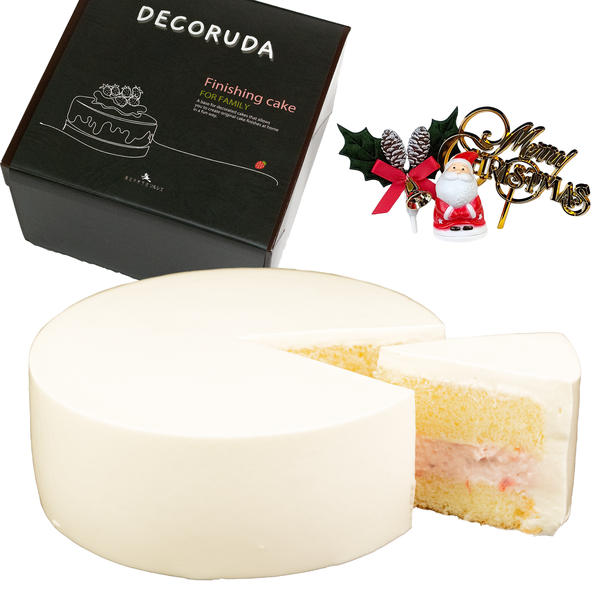 デコるだケーキ（簡単手作りケーキベース） ホワイトのクリスマス飾り付き