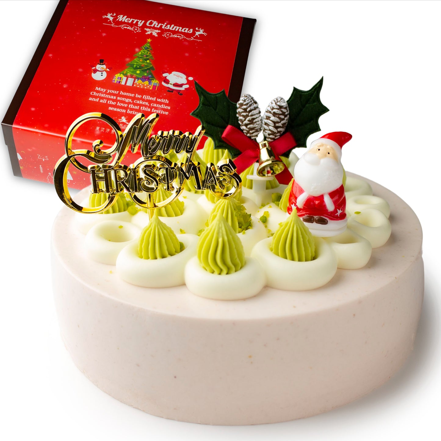 【店舗受取】クリスマスケーキ 2023 ピスタチオ＆苺デコレーション 5号 直径16cm 4～6人分 約610g